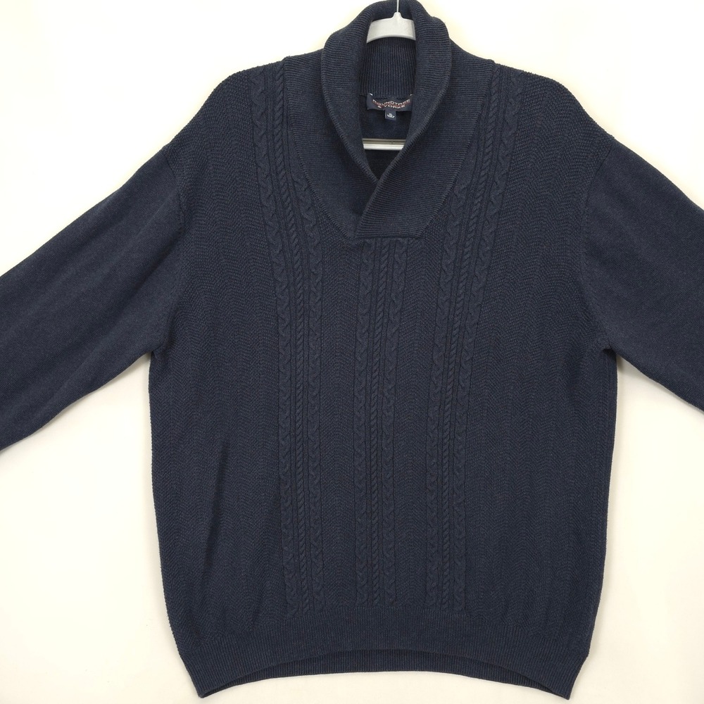 Roundtree & Yorke Sweater Mens‎ XL Navy Blue Shawl Collar Cable Knit Cotton
